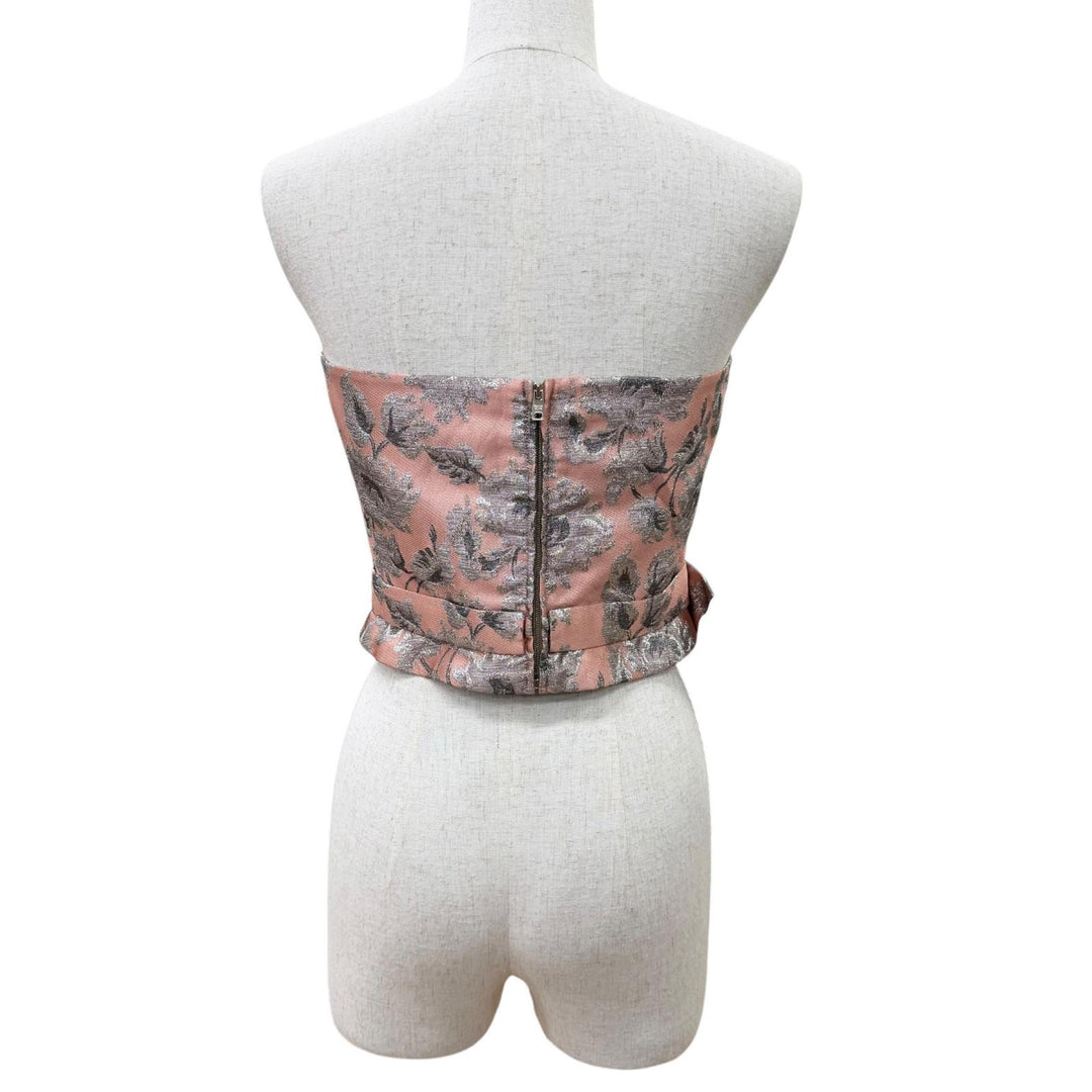 Excellent PRADA tops Jacquard ribbon design bustier pink acetate Women 42 P957E