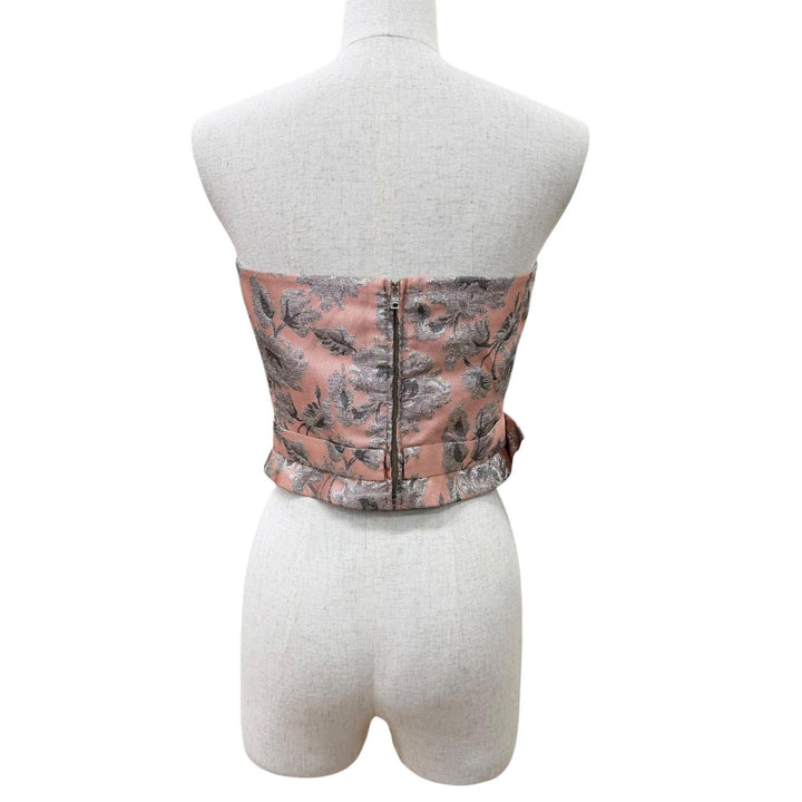Excellent PRADA tops Jacquard ribbon design bustier pink acetate Women 42 P957E
