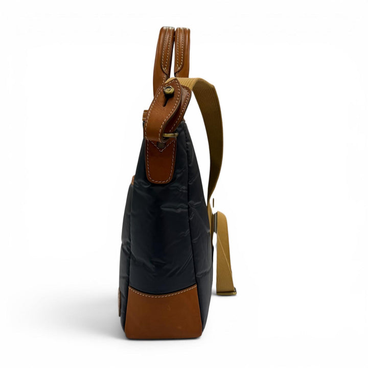 Great HUNTING WORLD Shoulder Bag Batue Cloth 2-Way Handbag Navy leather Women
