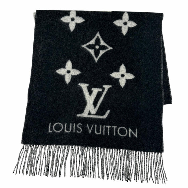Excellent LOUIS VUITTON Muffler Reykjavik S00 Monogram fringe cashmere M71040