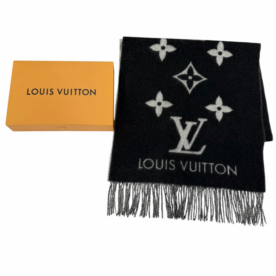 Excellent LOUIS VUITTON Muffler Reykjavik S00 Monogram fringe cashmere M71040