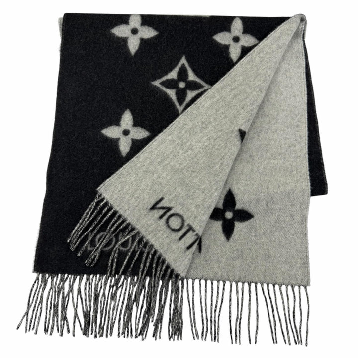 Excellent LOUIS VUITTON Muffler Reykjavik S00 Monogram fringe cashmere M71040