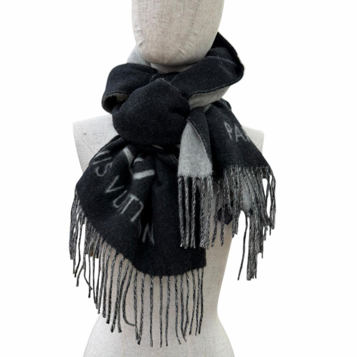Excellent LOUIS VUITTON Muffler Reykjavik S00 Monogram fringe cashmere M71040
