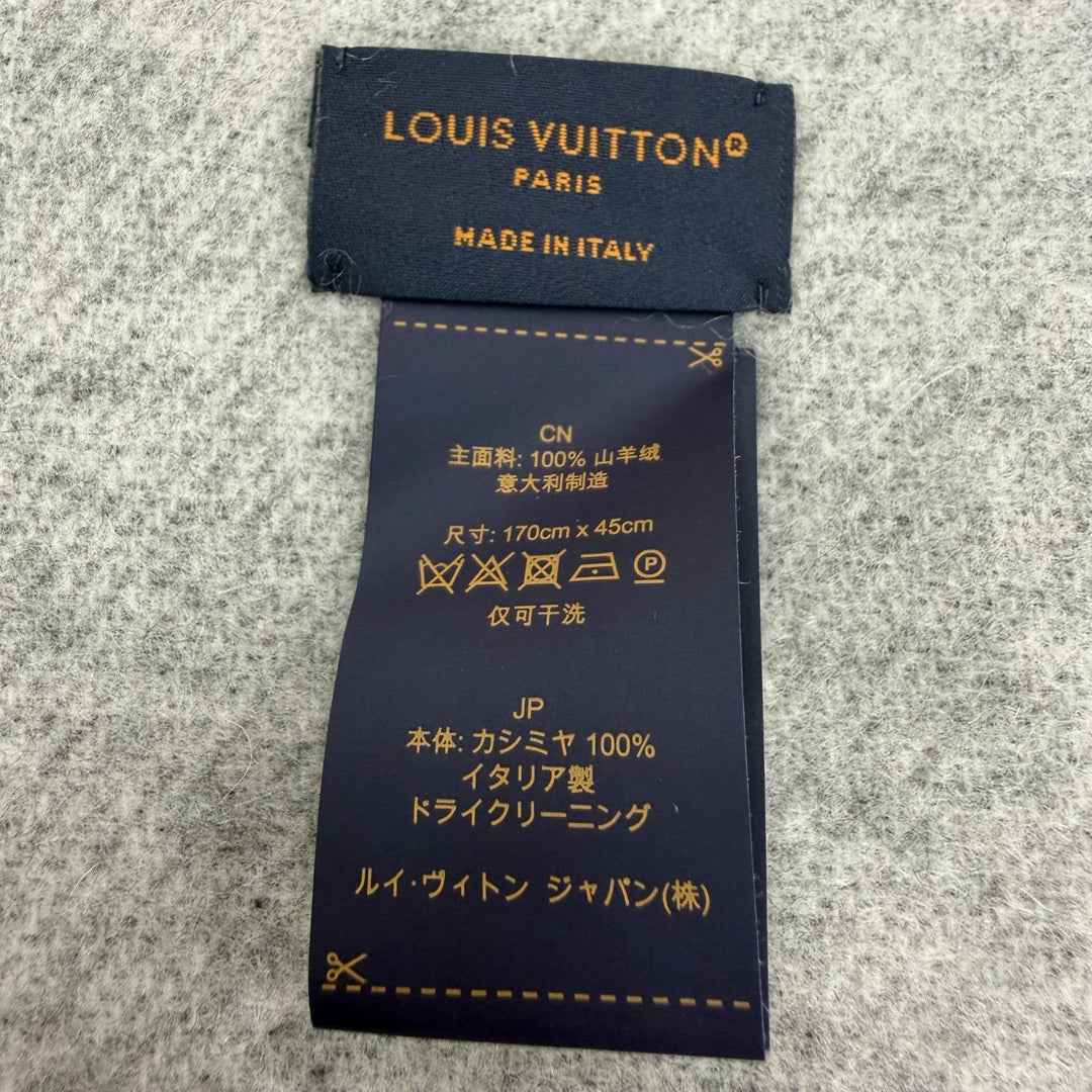 Excellent LOUIS VUITTON Muffler Reykjavik S00 Monogram fringe cashmere M71040