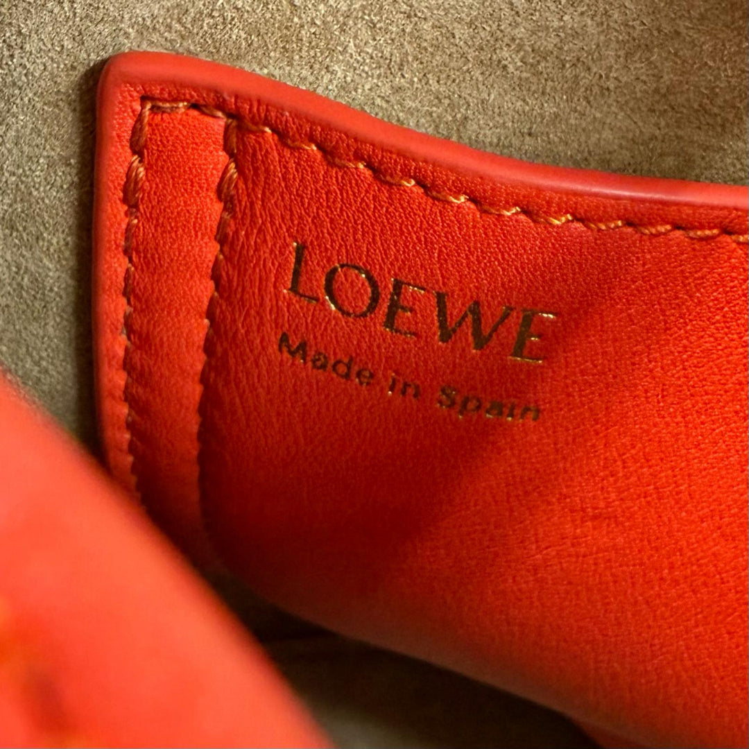 Great LOEWE Handbag Pebble Bucket Bag Mini 2WAY Shoulder Bag vivid orange Smooth