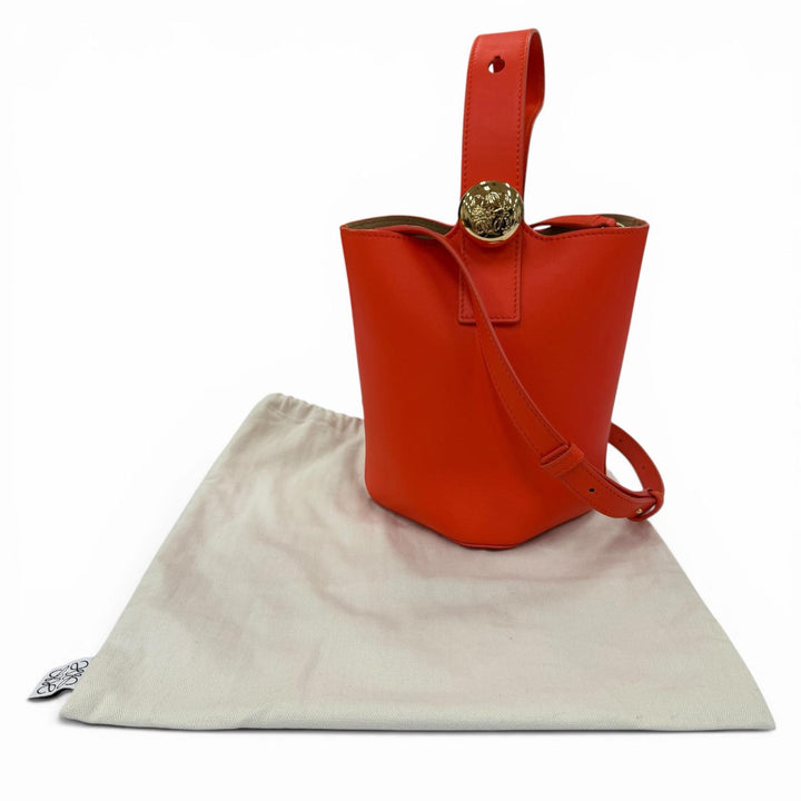 Great LOEWE Handbag Pebble Bucket Bag Mini 2WAY Shoulder Bag vivid orange Smooth