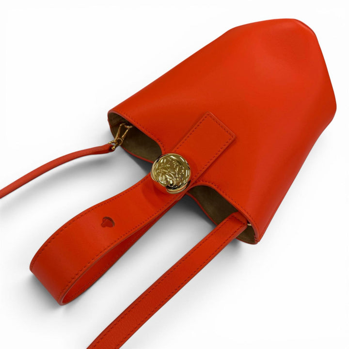 Great LOEWE Handbag Pebble Bucket Bag Mini 2WAY Shoulder Bag vivid orange Smooth