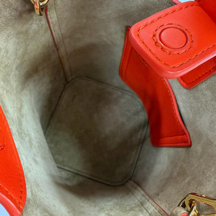 Great LOEWE Handbag Pebble Bucket Bag Mini 2WAY Shoulder Bag vivid orange Smooth