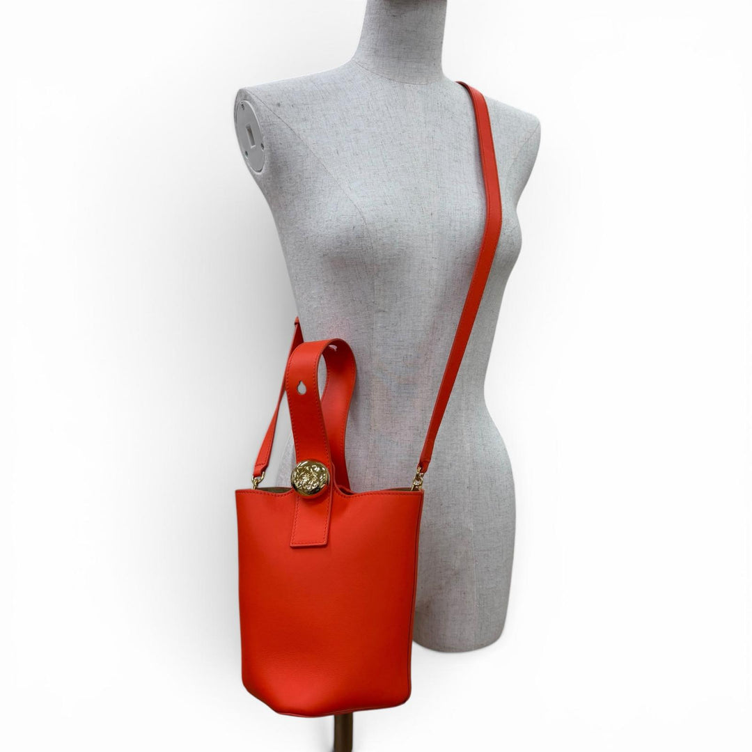 Great LOEWE Handbag Pebble Bucket Bag Mini 2WAY Shoulder Bag vivid orange Smooth