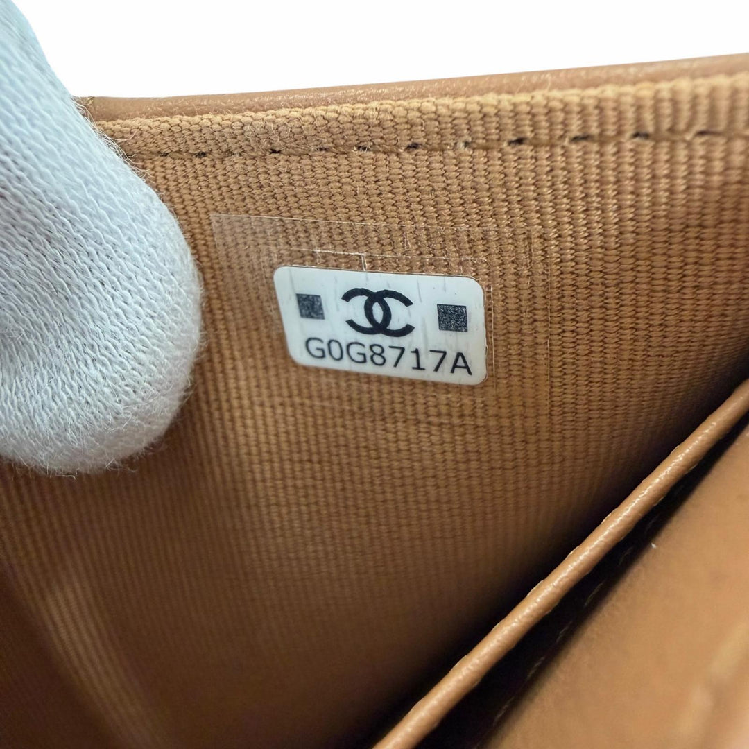 Pristine CHANEL Classic small flap wallet COCO Mark Matrasse Brown AP0230