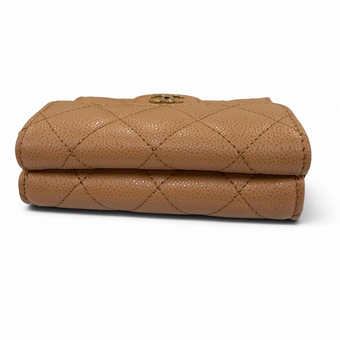 Pristine CHANEL Classic small flap wallet COCO Mark Matrasse Brown AP0230