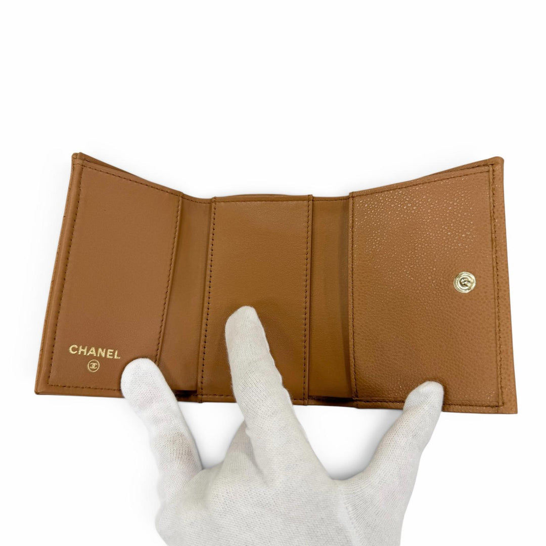 Pristine CHANEL Classic small flap wallet COCO Mark Matrasse Brown AP0230