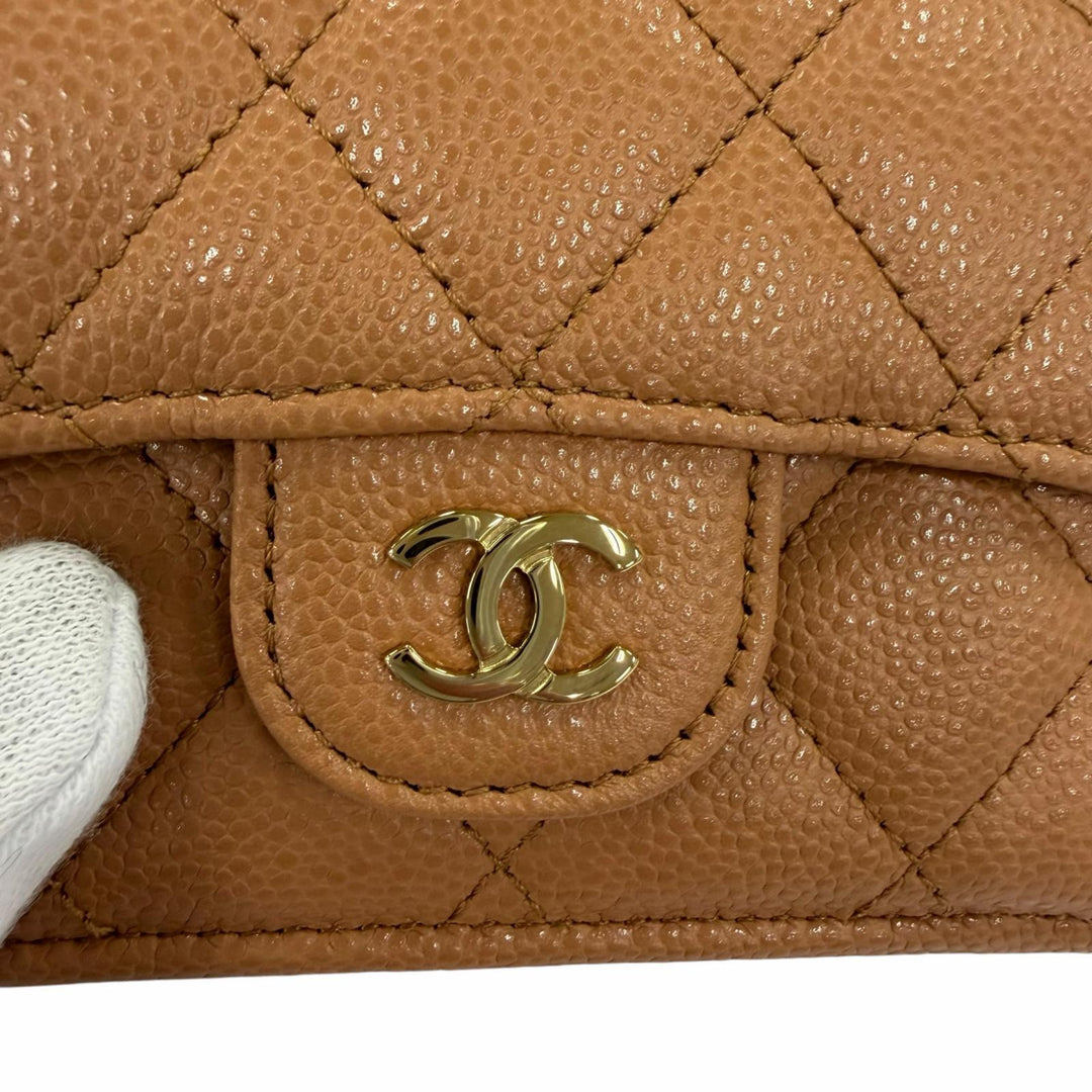 Pristine CHANEL Classic small flap wallet COCO Mark Matrasse Brown AP0230