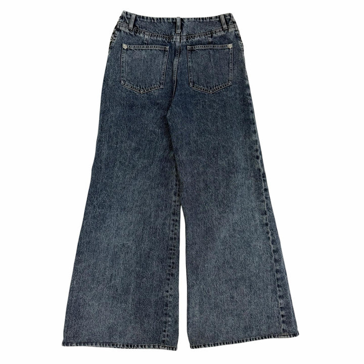 Excellent CHANEL Denim pants COCO Mark Camellia Print Washed Wide 36 P80387