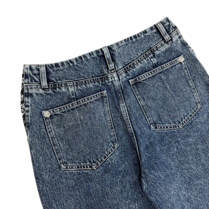 Excellent CHANEL Denim pants COCO Mark Camellia Print Washed Wide 36 P80387