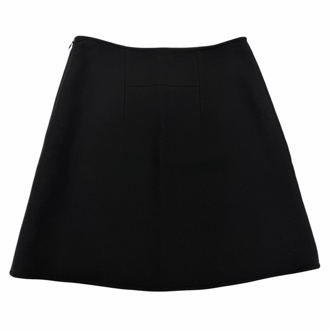 Great HERMES Mini skirt Back H motif trapezoid skirt black wool Women 36