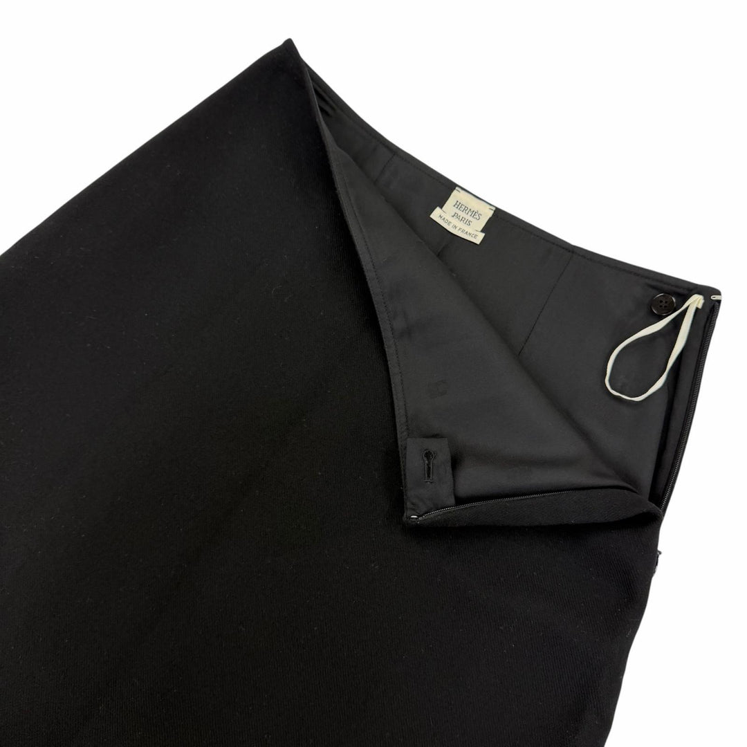 Great HERMES Mini skirt Back H motif trapezoid skirt black wool Women 36