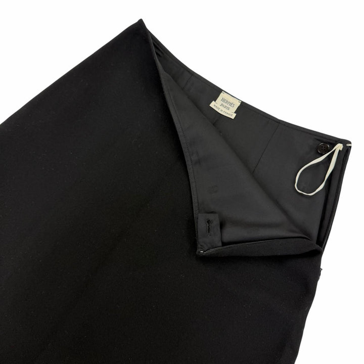 Great HERMES Mini skirt Back H motif trapezoid skirt black wool Women 36