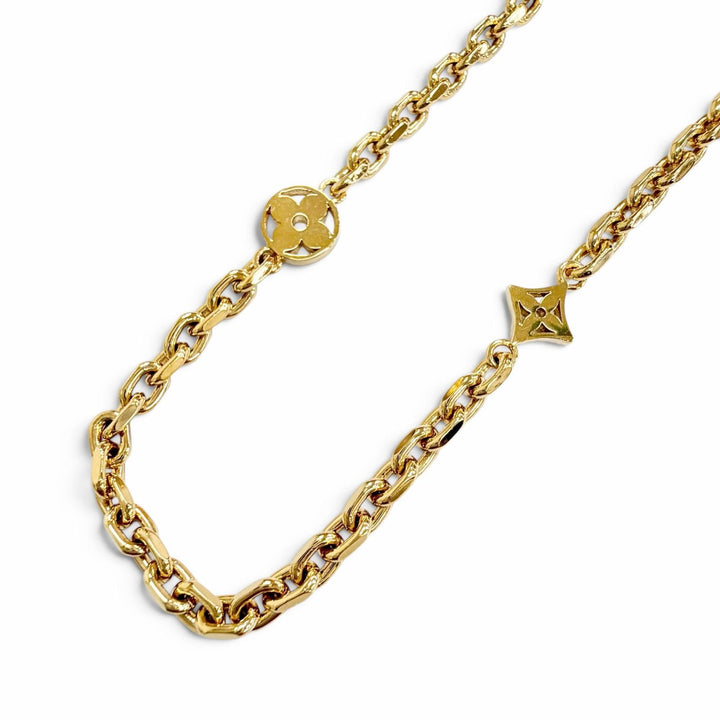 Excellent LOUIS VUITTON Necklace Chain LV Yours Monogram flower gold mens M02740