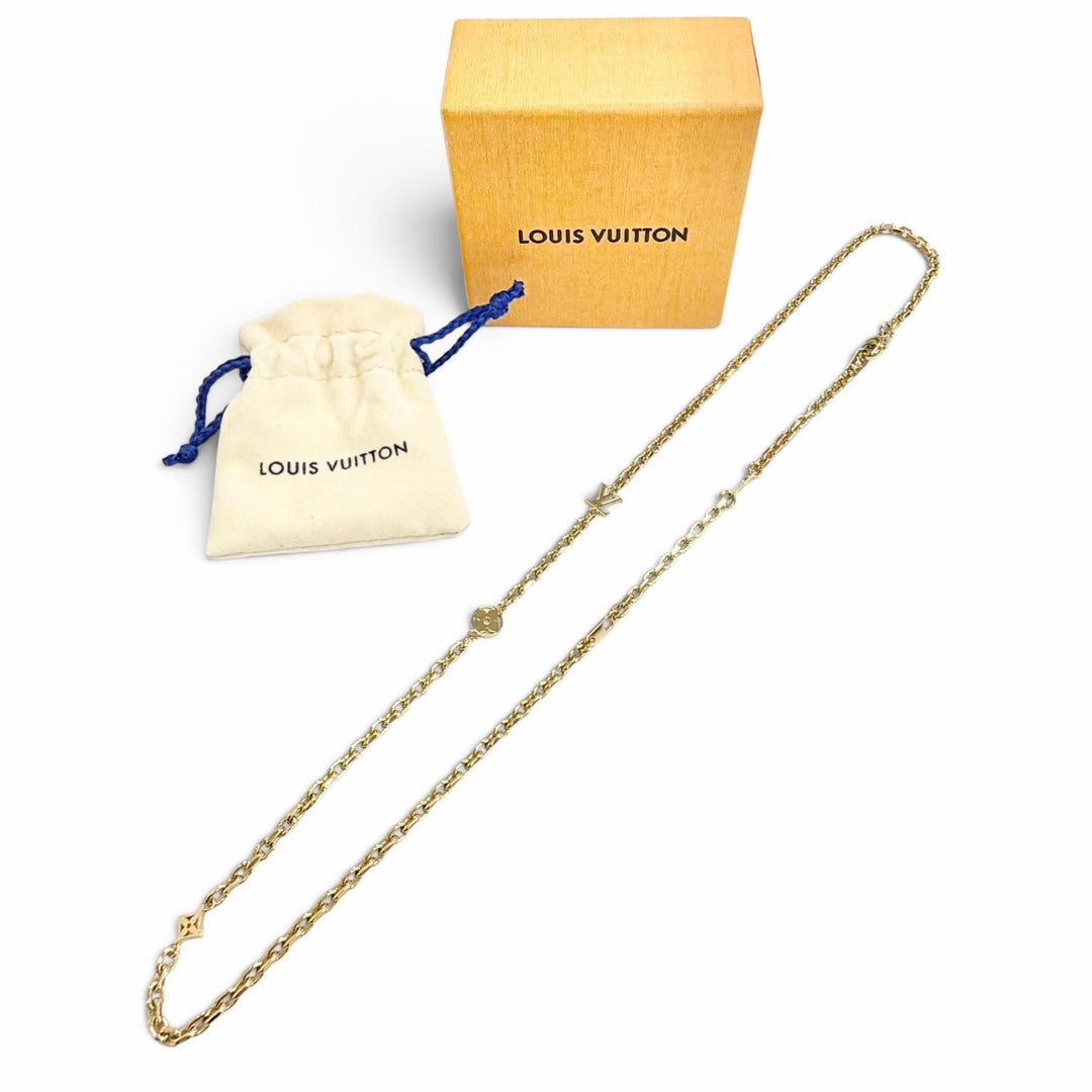 Excellent LOUIS VUITTON Necklace Chain LV Yours Monogram flower gold mens M02740