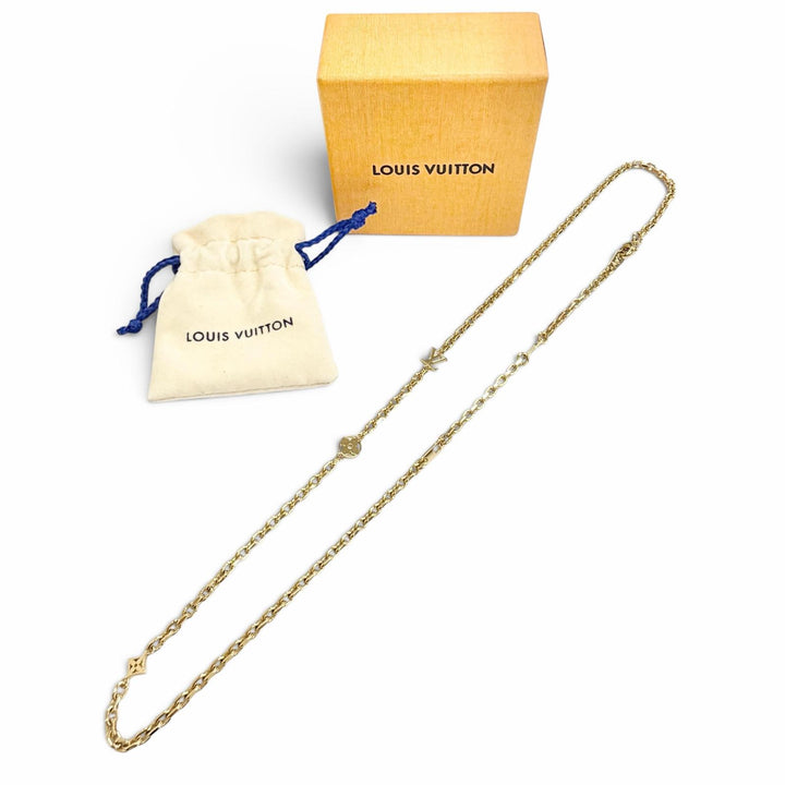 Excellent LOUIS VUITTON Necklace Chain LV Yours Monogram flower gold mens M02740