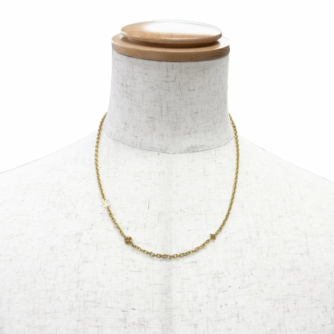 Excellent LOUIS VUITTON Necklace Chain LV Yours Monogram flower gold mens M02740
