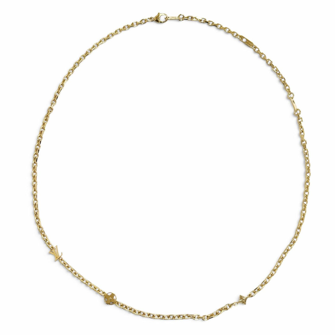 Excellent LOUIS VUITTON Necklace Chain LV Yours Monogram flower gold mens M02740