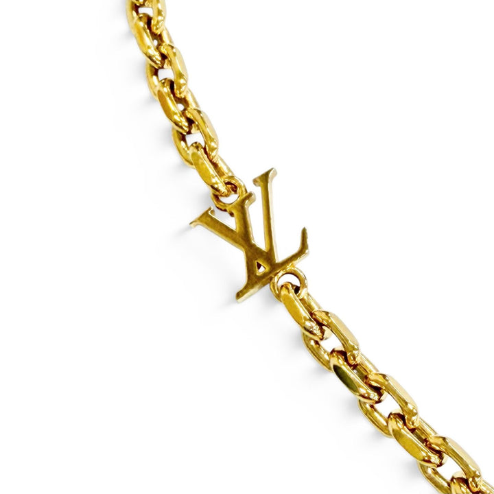 Excellent LOUIS VUITTON Necklace Chain LV Yours Monogram flower gold mens M02740