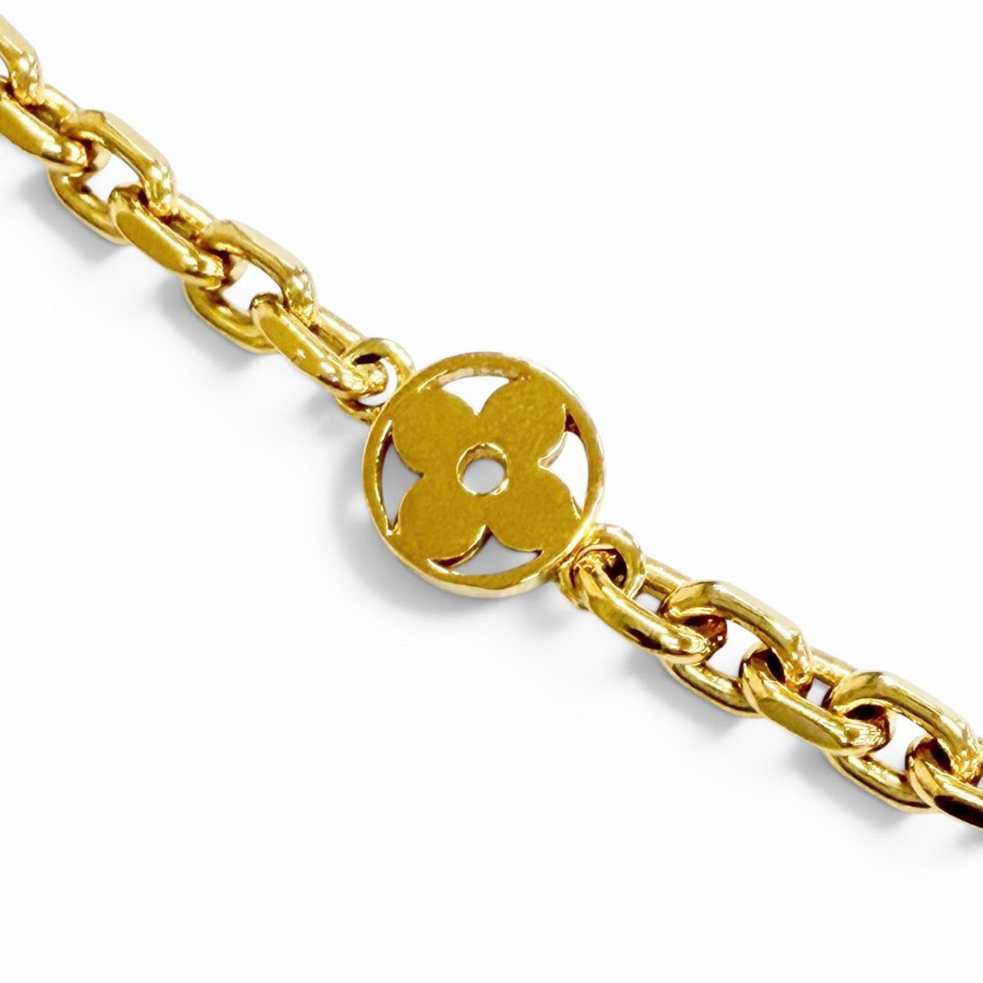 Excellent LOUIS VUITTON Necklace Chain LV Yours Monogram flower gold mens M02740