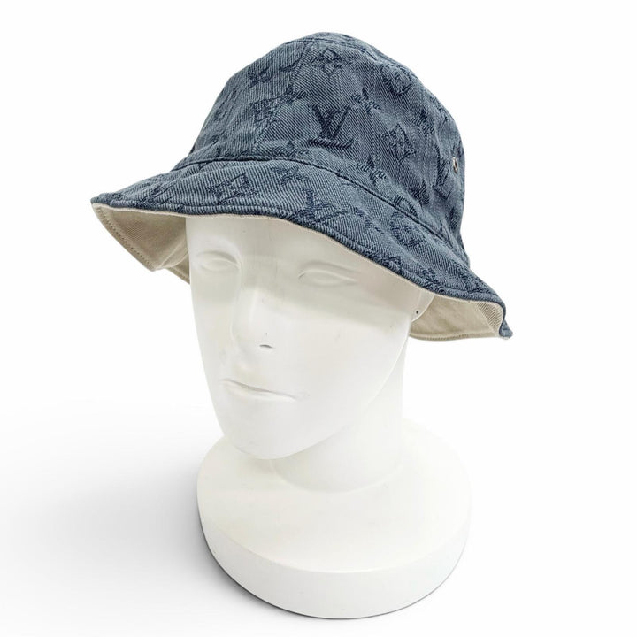 Great LOUIS VUITTON Chapeau Monogram Denim Reversible bucket hat Indigo L MP2441