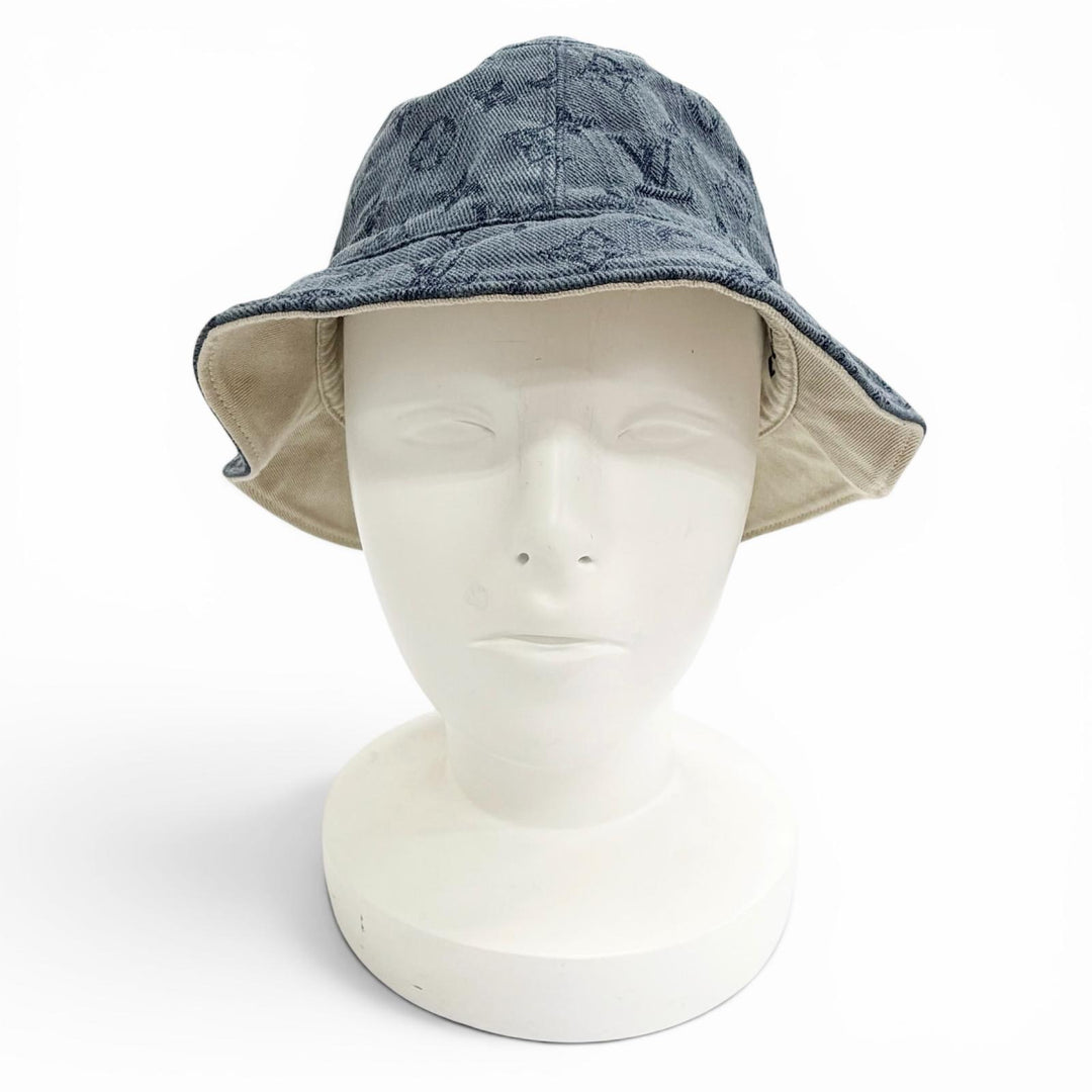 Great LOUIS VUITTON Chapeau Monogram Denim Reversible bucket hat Indigo L MP2441