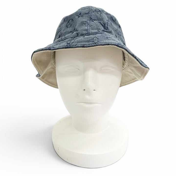 Great LOUIS VUITTON Chapeau Monogram Denim Reversible bucket hat Indigo L MP2441