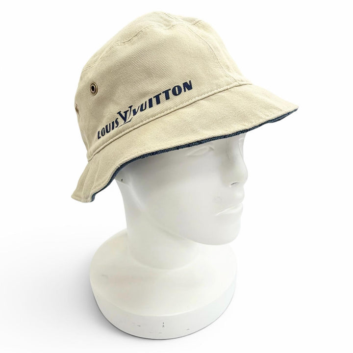 Great LOUIS VUITTON Chapeau Monogram Denim Reversible bucket hat Indigo L MP2441