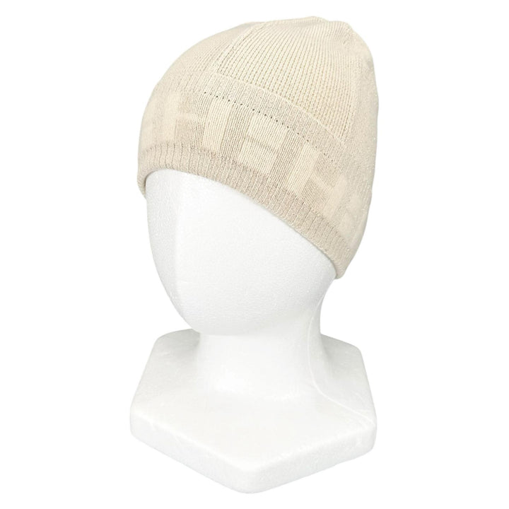 Excellent HERMES Knit cap Margiela-era H logo beanie Ivory cashmere Women