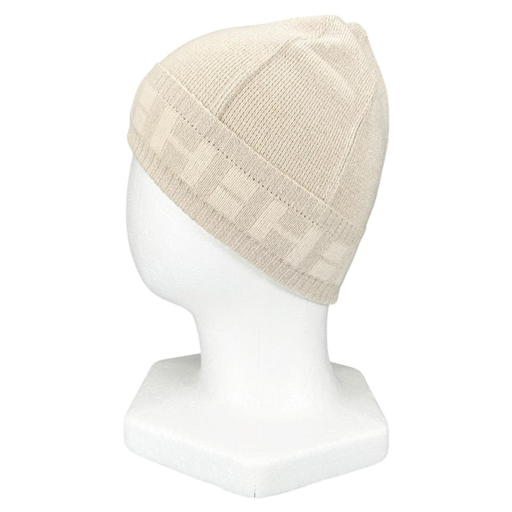 Excellent HERMES Knit cap Margiela-era H logo beanie Ivory cashmere Women