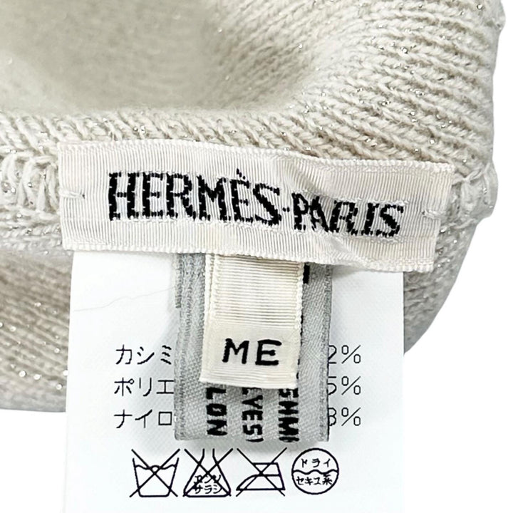Excellent HERMES Knit cap Margiela-era H logo beanie Ivory cashmere Women