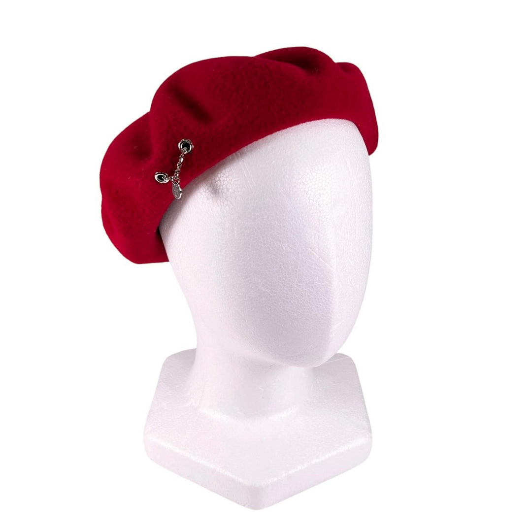 Excellent HERMES beret Beret Felicity Metal charm hat Red wool Women FR 58