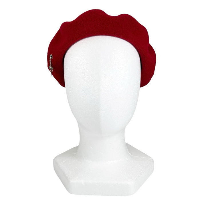 Excellent HERMES beret Beret Felicity Metal charm hat Red wool Women FR 58