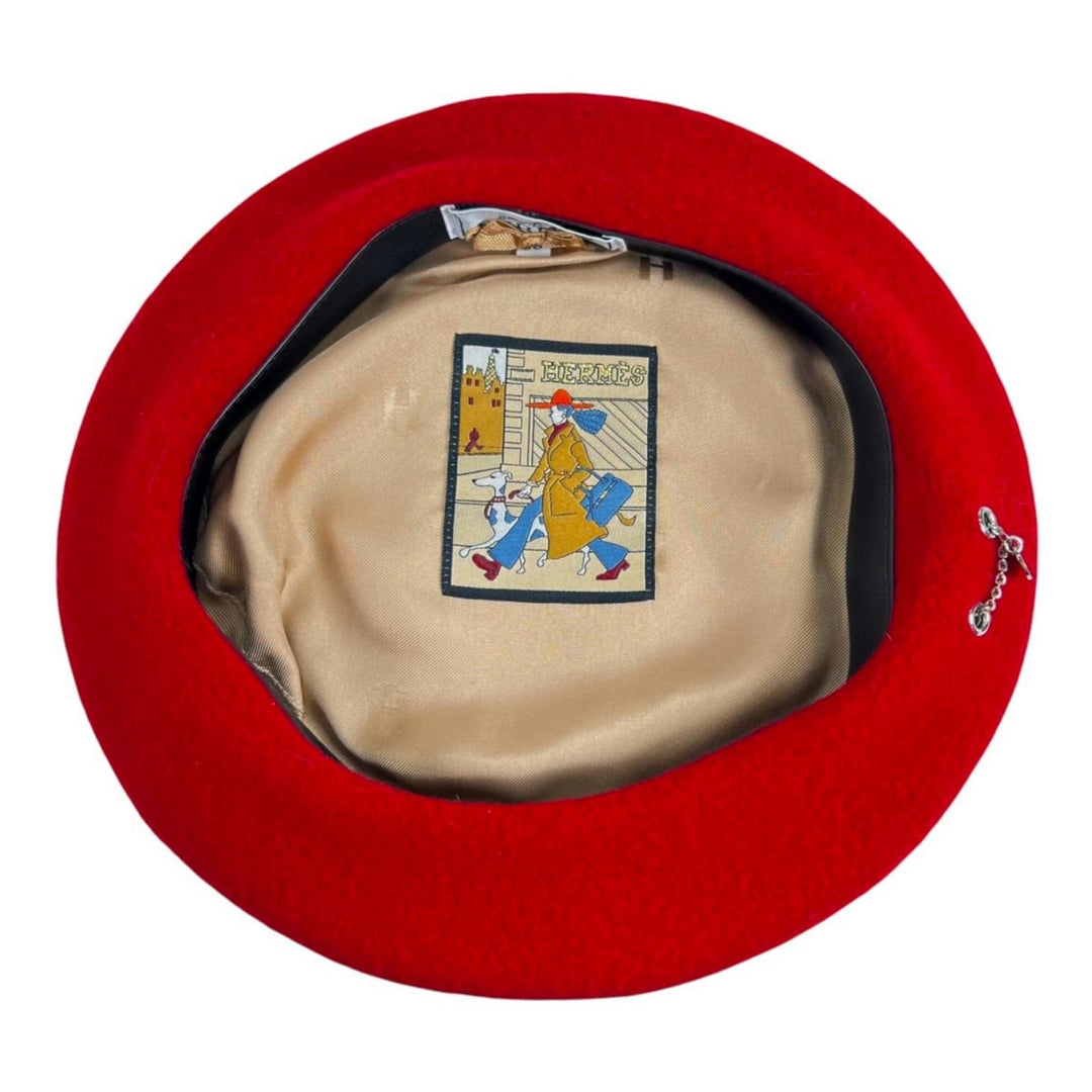 Excellent HERMES beret Beret Felicity Metal charm hat Red wool Women FR 58