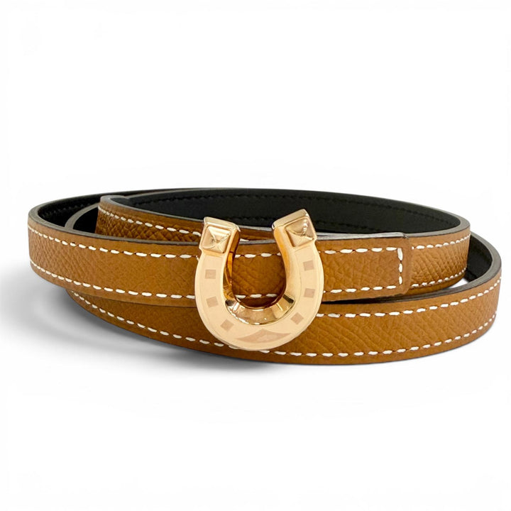 Pristine HERMES belt Kit Jocket Reversible belt Brown Vaux Swift Leather Women
