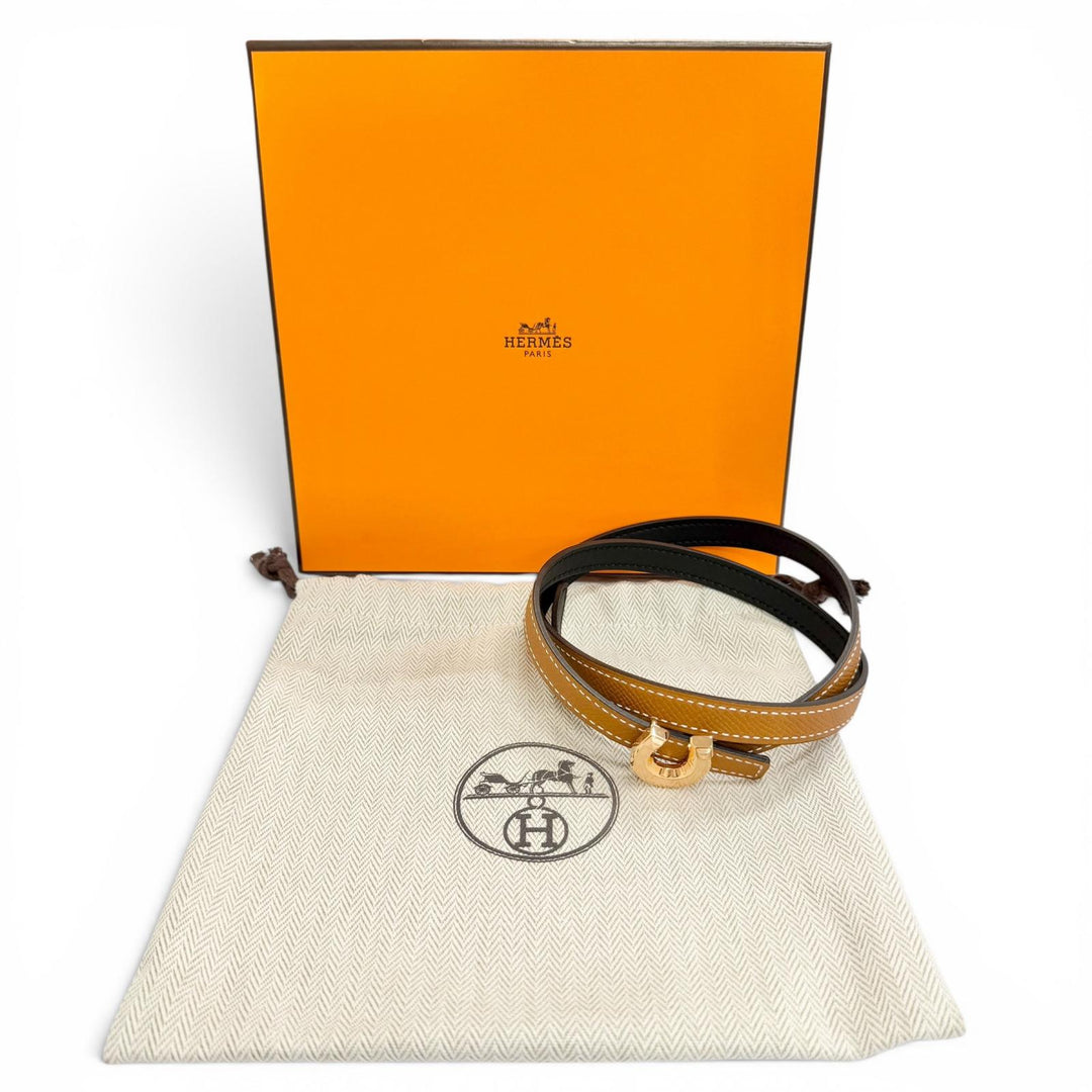 Pristine HERMES belt Kit Jocket Reversible belt Brown Vaux Swift Leather Women