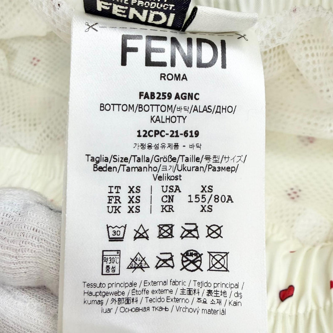 Pristine FENDI FF logo patch, polka dot, heart, easy shorts, XS FAB259