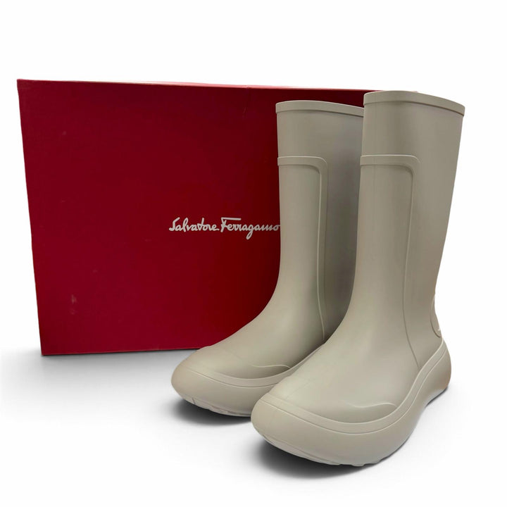 Excellent Salvatore Ferragamo boots Embossed Gancini Rain gray rubber mens 8