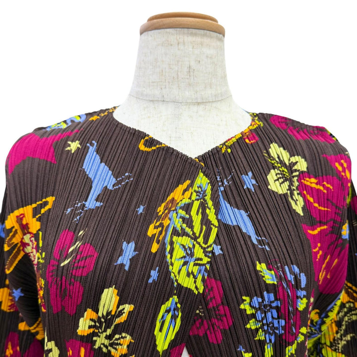 Excellent PLEATS PLEASE cardigan Hibiscus buttonless fringe 3 PP33-JO775
