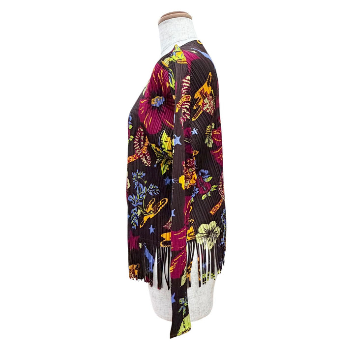 Excellent PLEATS PLEASE cardigan Hibiscus buttonless fringe 3 PP33-JO775
