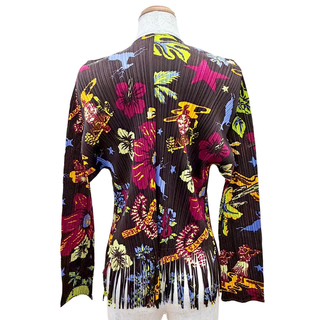 Excellent PLEATS PLEASE cardigan Hibiscus buttonless fringe 3 PP33-JO775