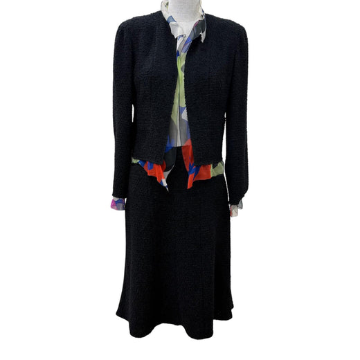 Great CHANEL set Silk-trimmed COCO Mark circle logo tweed jacket and skirt 34