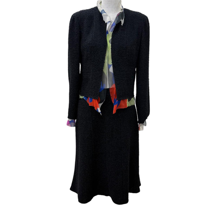 Great CHANEL set Silk-trimmed COCO Mark circle logo tweed jacket and skirt 34