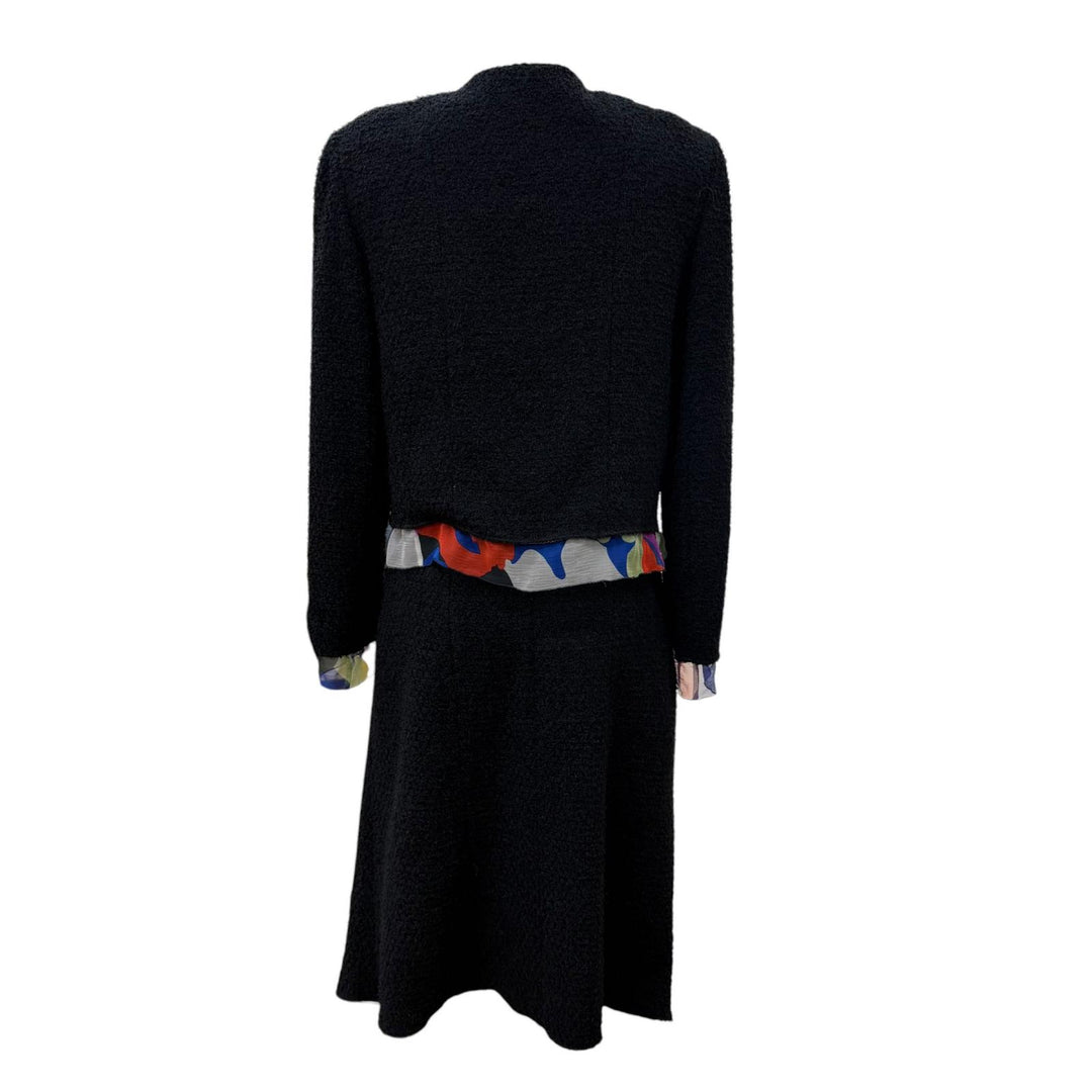 Great CHANEL set Silk-trimmed COCO Mark circle logo tweed jacket and skirt 34