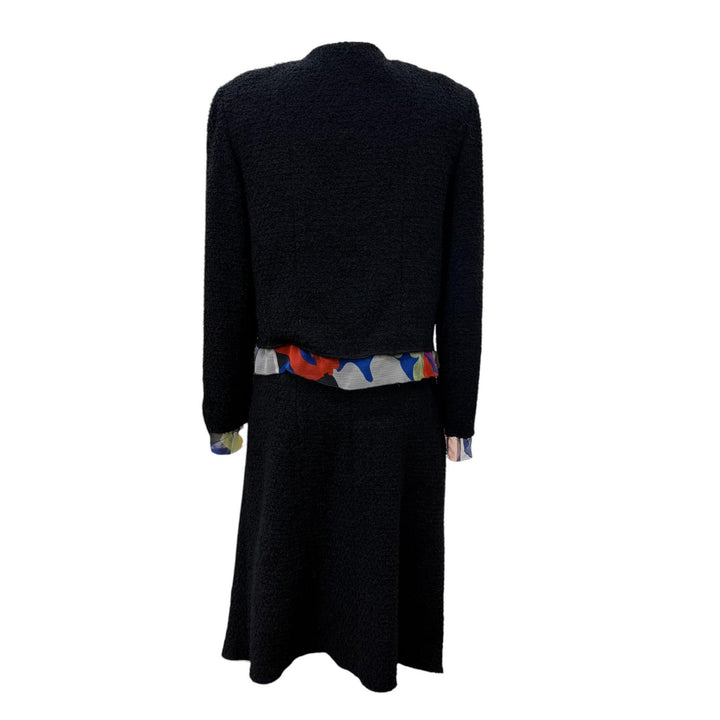 Great CHANEL set Silk-trimmed COCO Mark circle logo tweed jacket and skirt 34